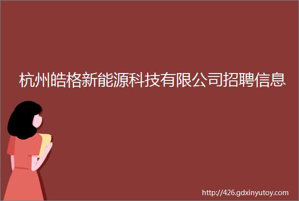 杭州皓格新能源科技有限公司招聘信息